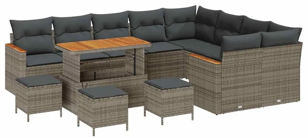 Conjunto de Sofás para Jardim vidaXL 13 Peças com Almofadas Cinza Ratt