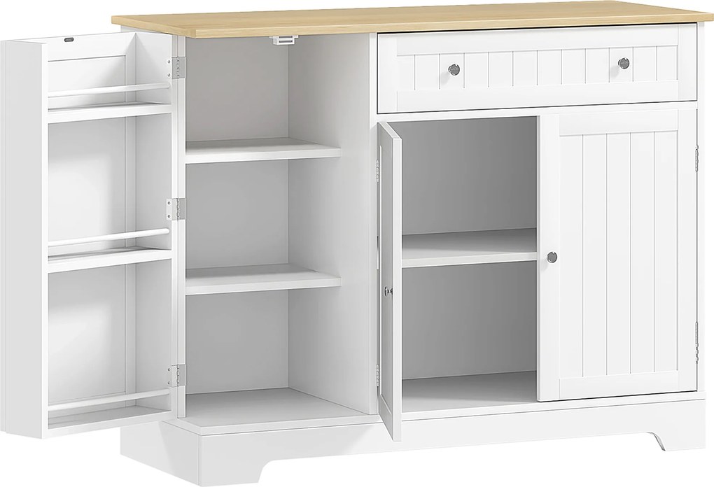 HOMCOM Aparador de Cozinha 3 Prateleiras com Porta Gaveta Prateleiras Ajustáveis para Sala de Jantar 105x40x83 cm Branco | Aosom Portugal