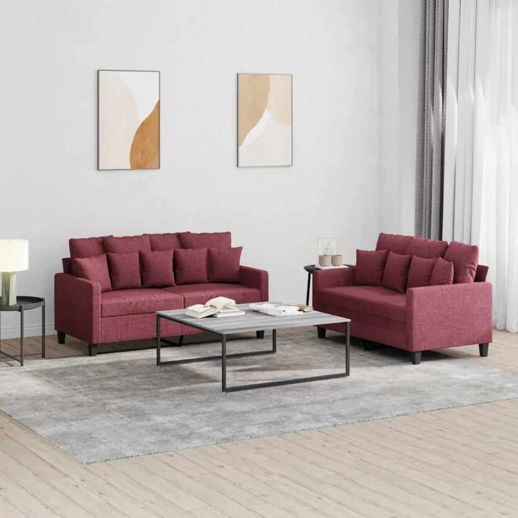 vidaXL 2 pcs conjunto de sofás com almofadões tecido vermelho tinto