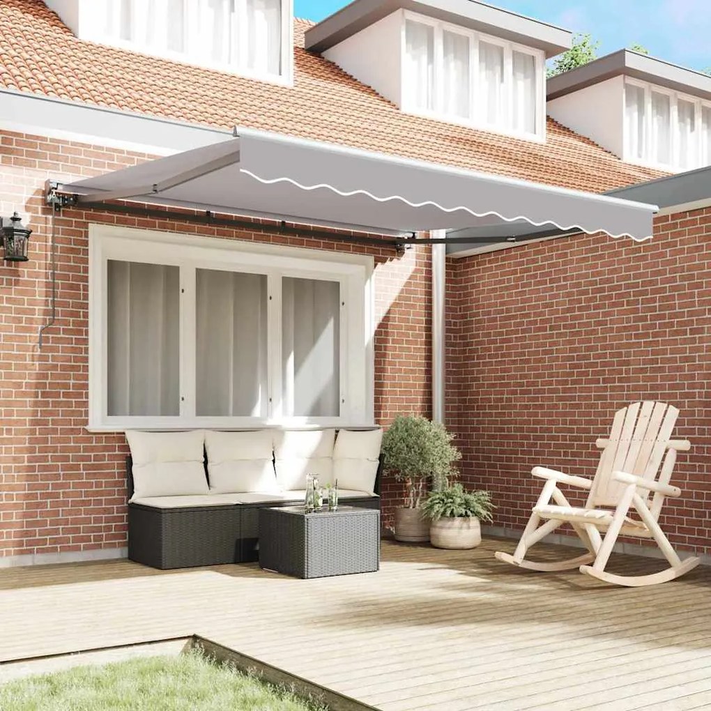 Toldo Retrátil Manual Cinzento-claro 350x250 cm Tecido