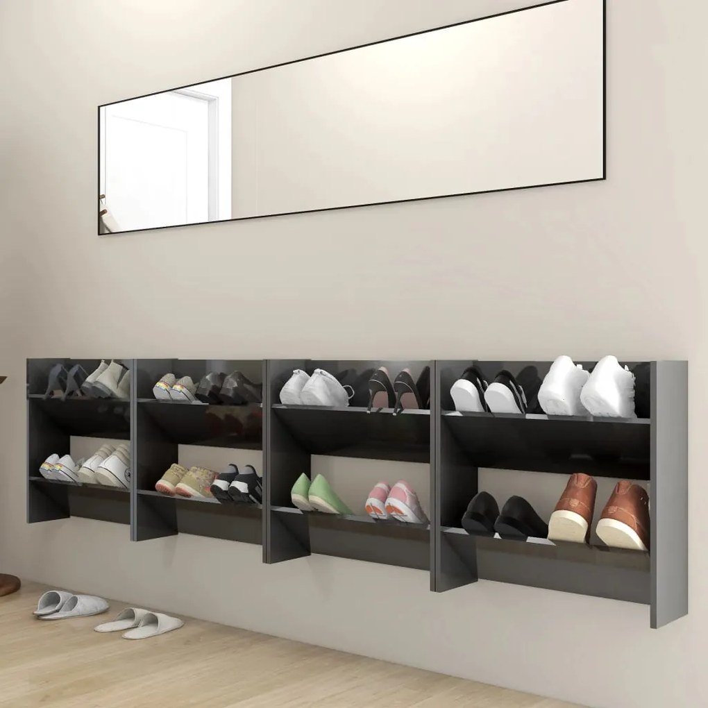 Sapateiras de parede 4pcs derivados de madeira cinza brilhante