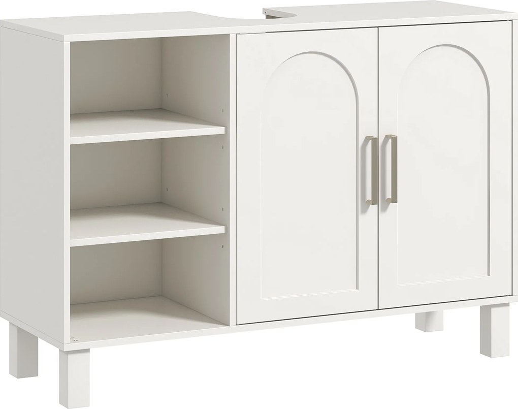 Móvel para Lavatório Suspenso Móvel para Casa de Banho Moderno com 2 Portas e Prateleiras Ajustáveis 90x30x63 cm (LAVATÓRIO NÃO INCLUIDO) Creme