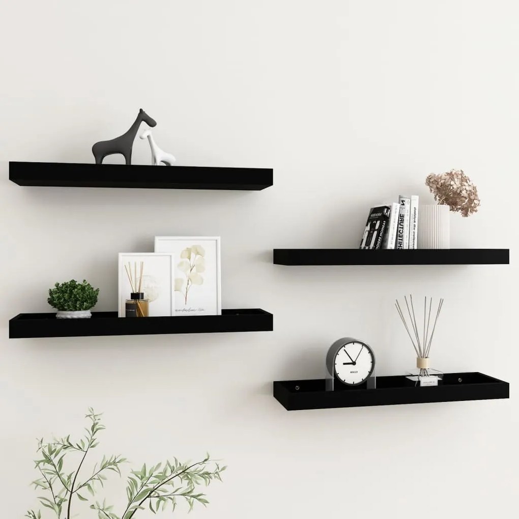 vidaXL Prateleiras de parede Loggia 4 pcs 60x15x4 cm MDF preto