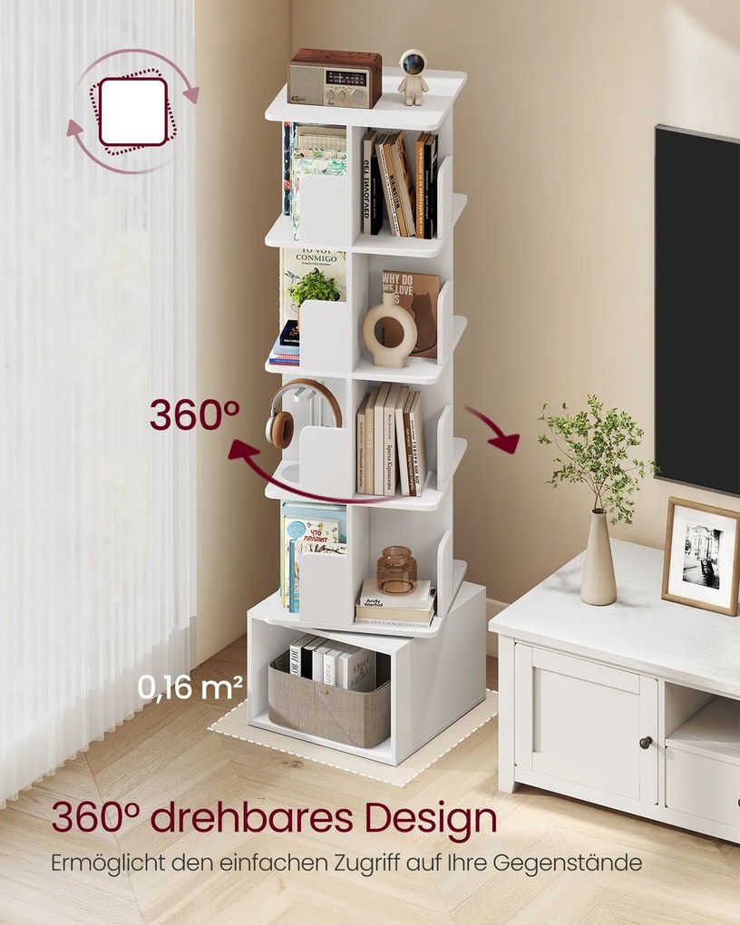 Estante 40 x 40 x 155,8 cm giratória 360° com compartimentos abertos e 5 níveis Coleção Custos Branca