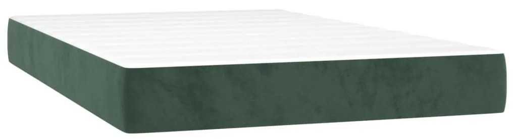 Cama box spring c/ colchão/LED 120x200 cm veludo verde-escuro