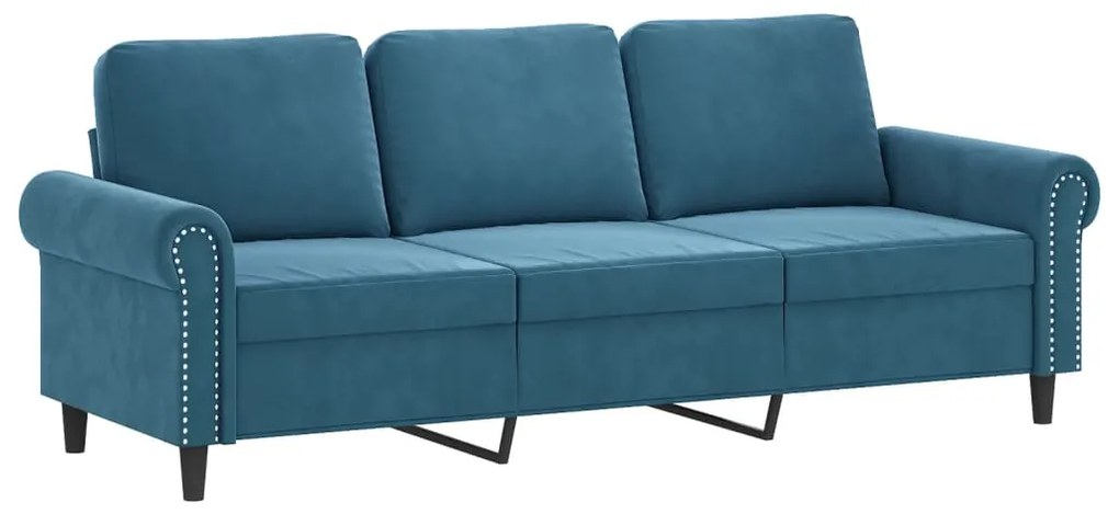 Sofá de 3 lugares com apoio de pés 180 cm veludo azul