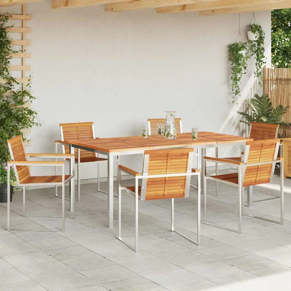Conjunto de Jantar de Jardim com 7 Peças em Madeira Sólida de Acácia e