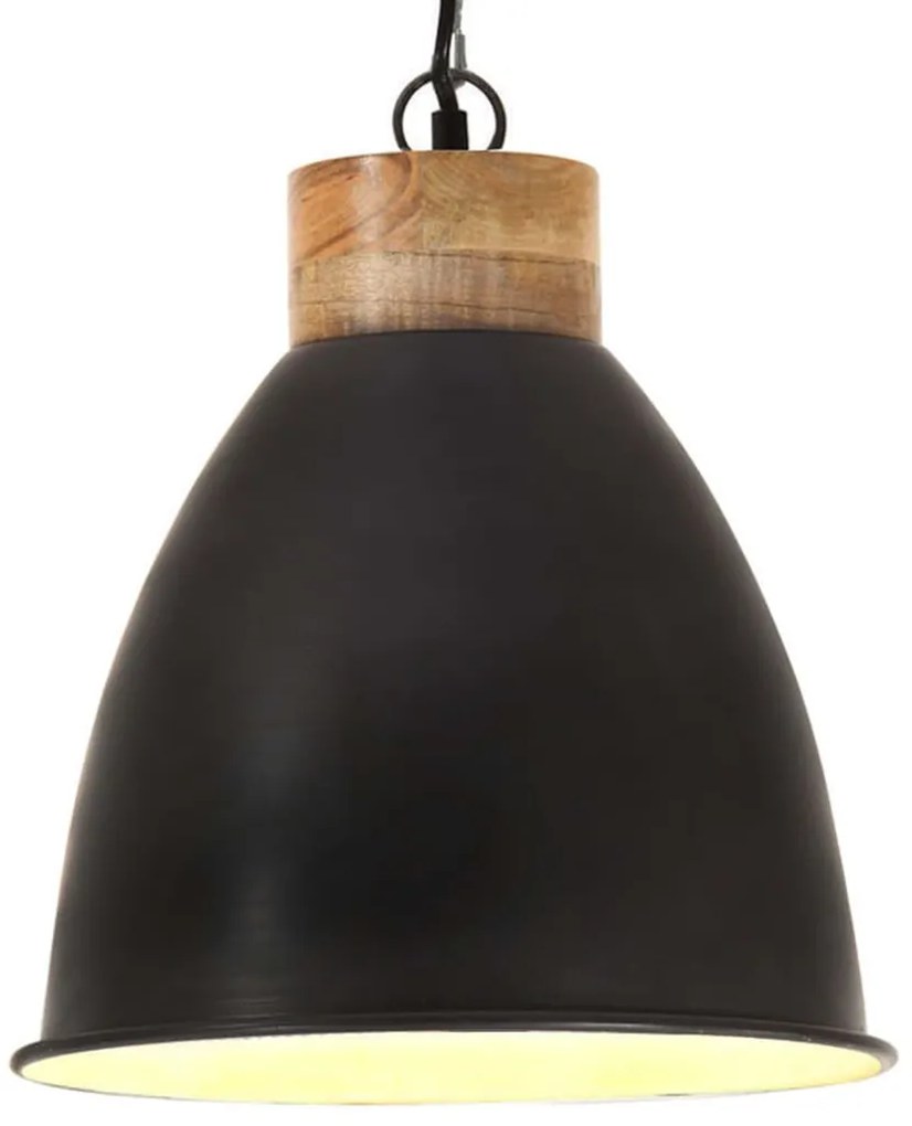 vidaXL Candeeiro teto industrial 35cm E27 ferro preto e madeira maciça