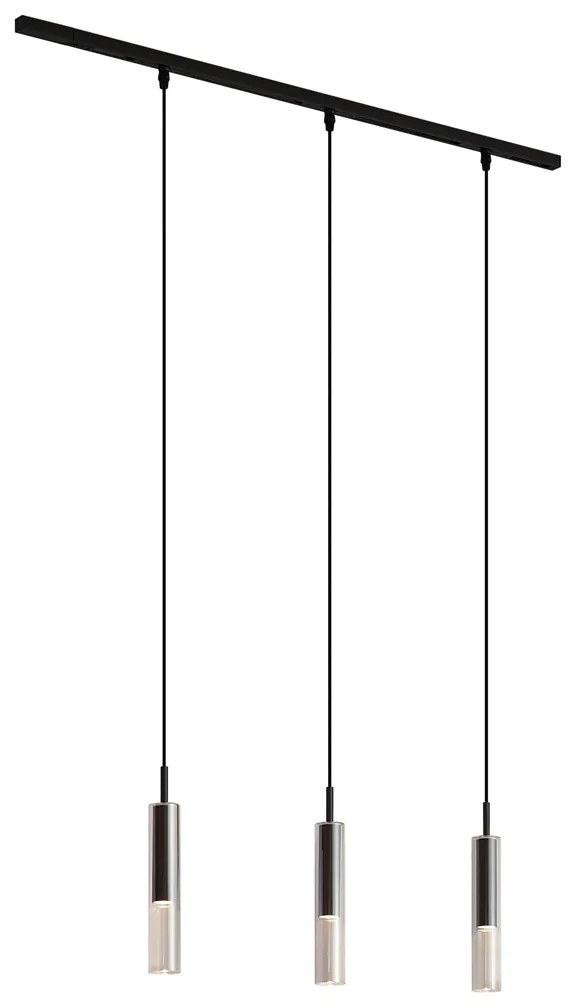 Sistema de calhas de iluminação moderno preto com 3 candeeiros suspensos pretos com vidro fumado 1-fase - Slimline Loyce