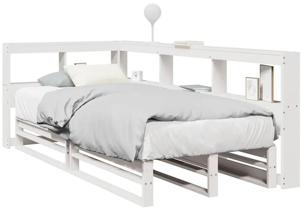 vidaXL Cama com estante sem colchão 90x190 cm pinho maciço branco