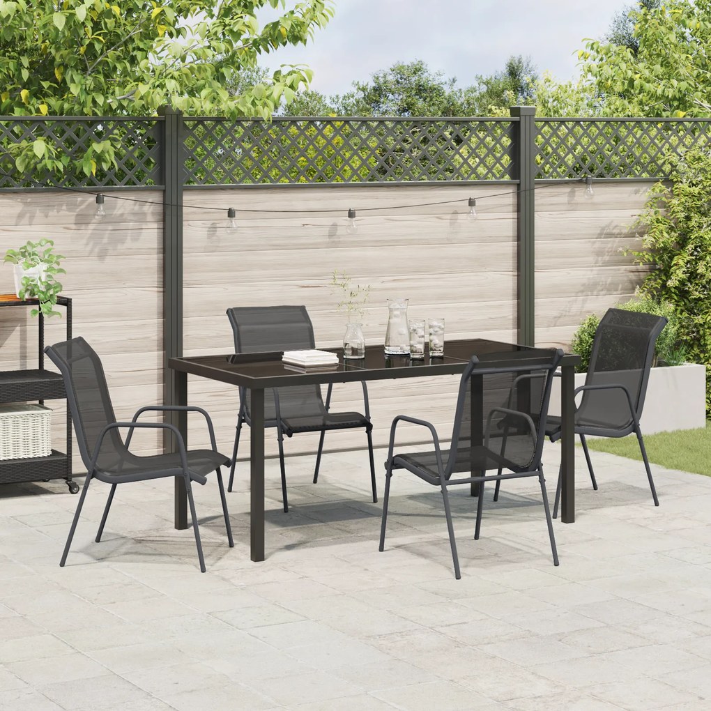 Conjunto de Jantar 5 Peças de Jardim Preto Textilene e Aço