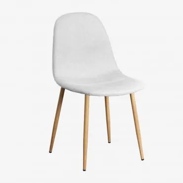 Cadeira De Jantar Estofada Glamm Madeira Natural & Tecido Branco Quebrado - Sklum