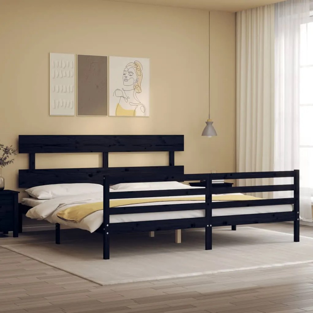 vidaXL Estrutura de cama com cabeceira 200x200 cm madeira maciça preto