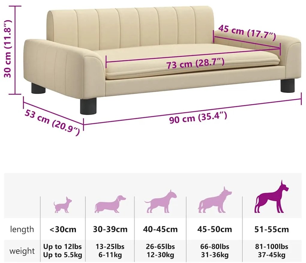 Cama para cães 90x53x30 cm tecido cor creme