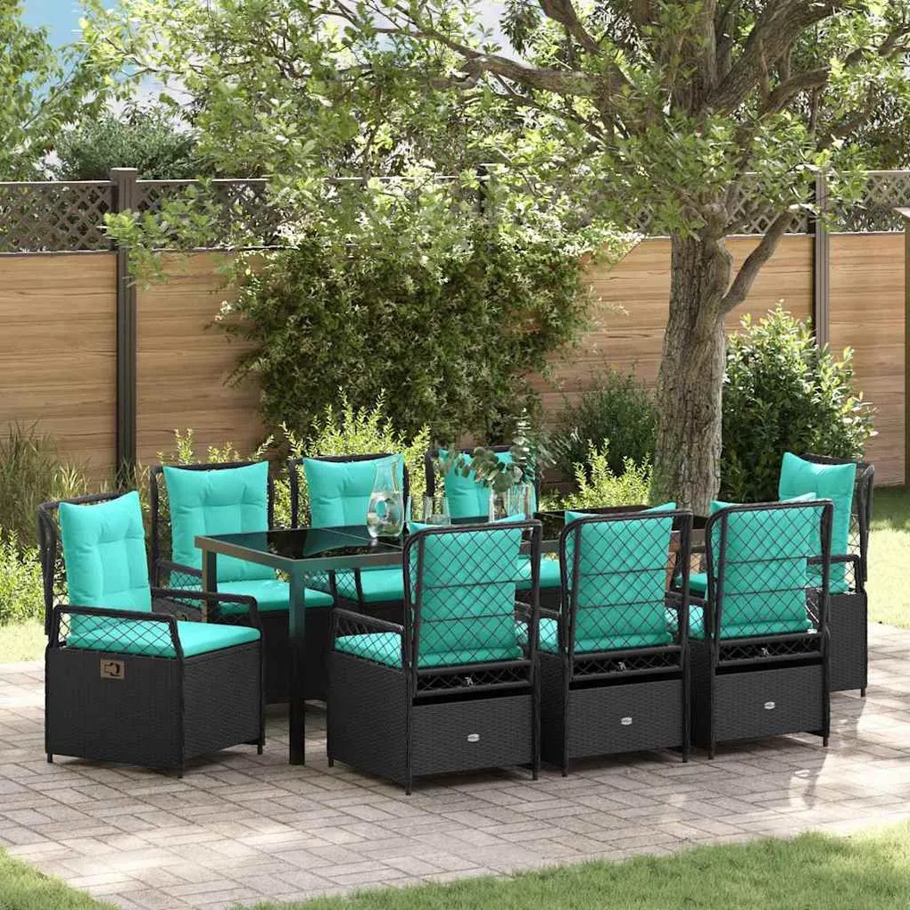 vidaXL Conjunto de Jantar para Jardim com 9 Peças em Vime Sintético Preto