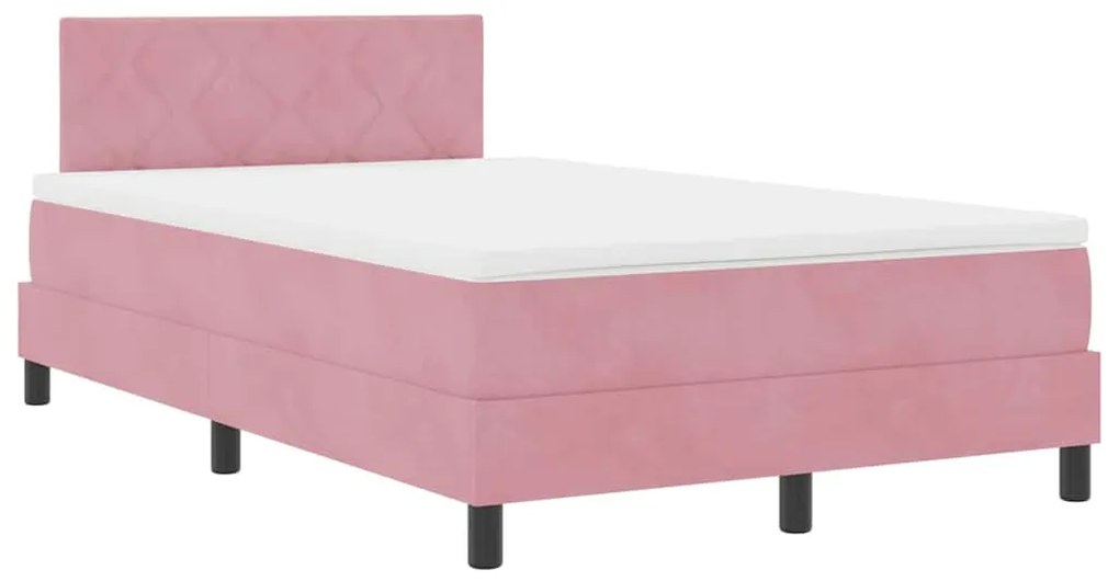 Cama Box Spring vidaXL com Colchão e LED Rosa 120x200 cm Veludo