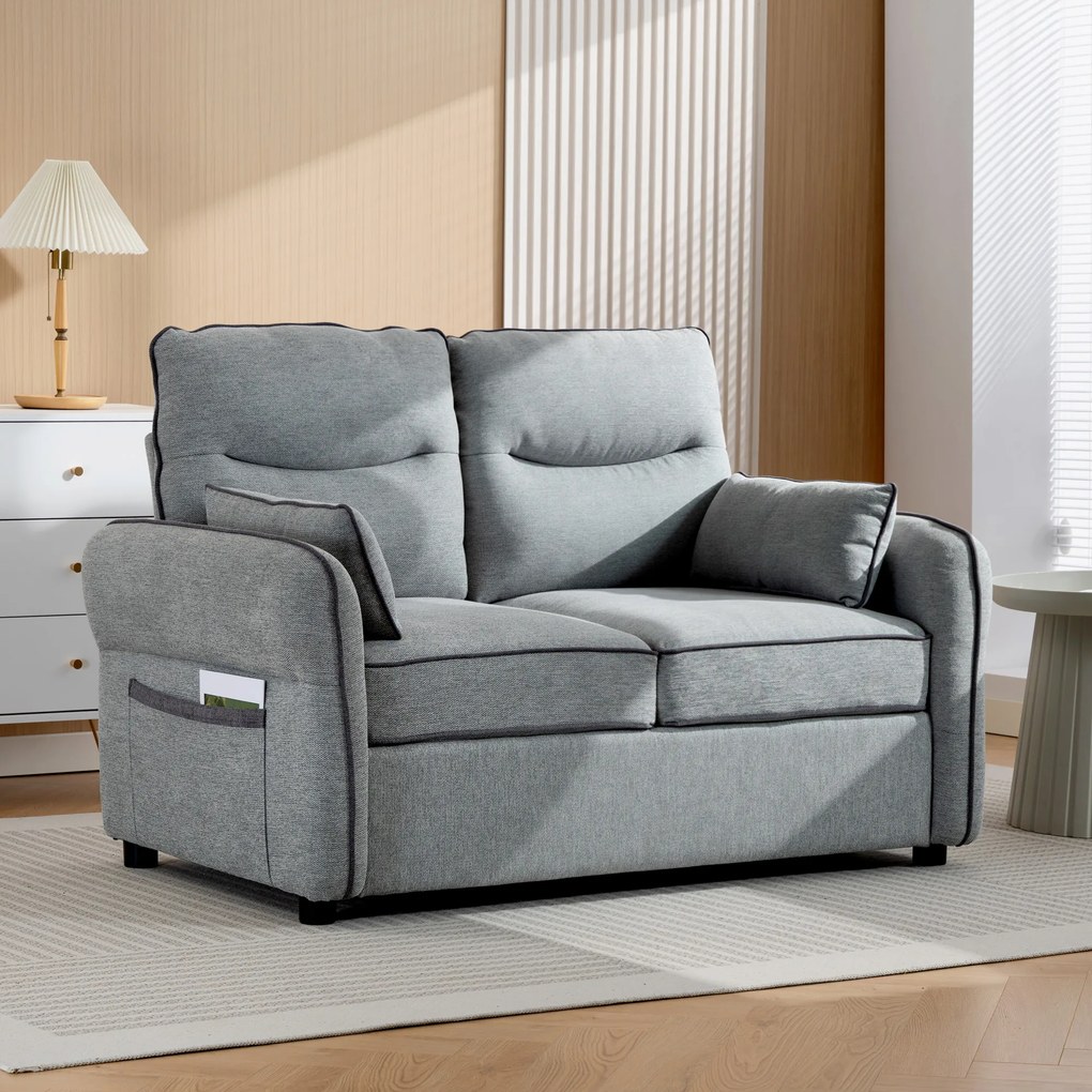 Sofá de 2 lugares, sofá de sala em veludo egípcio, 2 almofadas incluídas, bolso lateral, 136 x 81 x 90 cm, cinzento