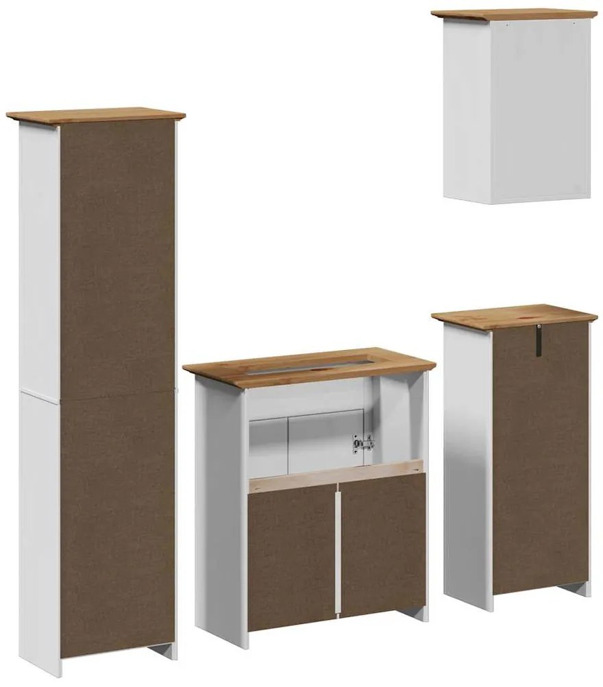 4 pcs conjunto de móveis WC BODO pinho maciço branco castanho