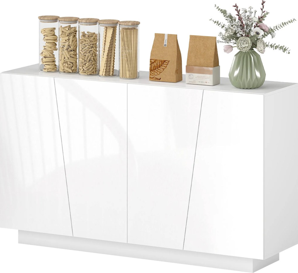 Aparador sala 150 x 40 x 88 cm com portas e prateleira ajustável, branco brilhante