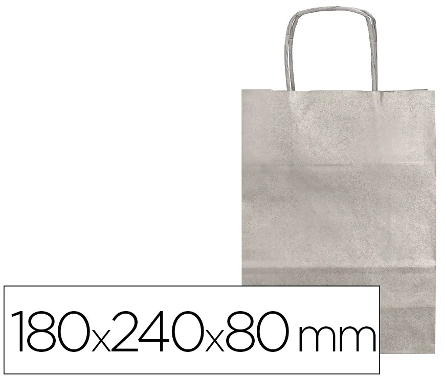 Saco de Papel Basika Kraft Prata XS com Asa Torcida 180x240x80 mm