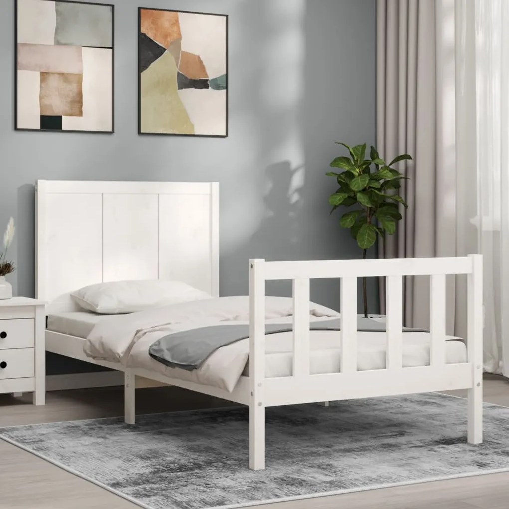 vidaXL Estrutura cama de solteiro c/ cabeceira madeira maciça branco
