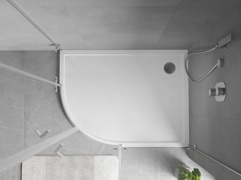 Mexen Flow base de duche semicircular assimétrica slim direita 100 x 80 cm, branco brilhante - 46Q108010R