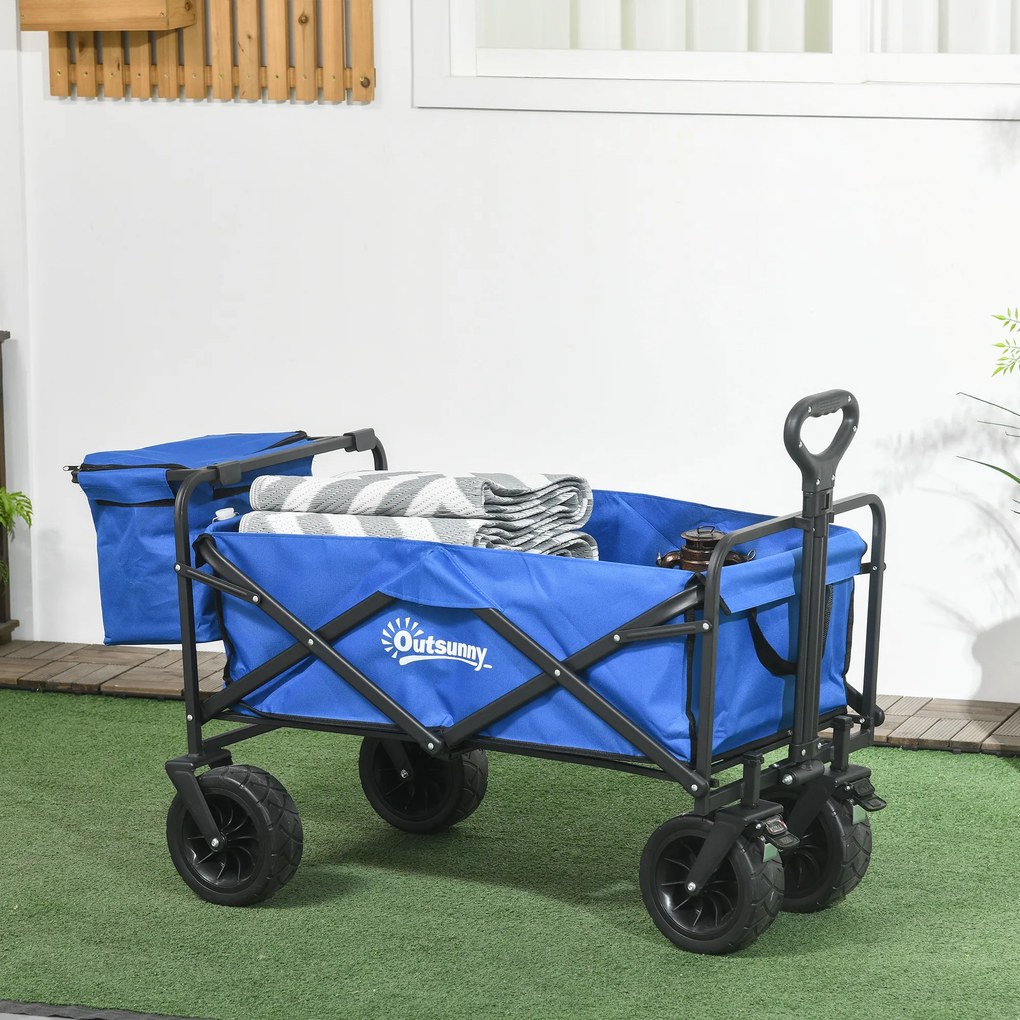 Carrinho de Transporte Dobrável com Bolsa Térmica Removível Capacidade 100 kg para Campismo Praia 113x57x77-100 cm Azul