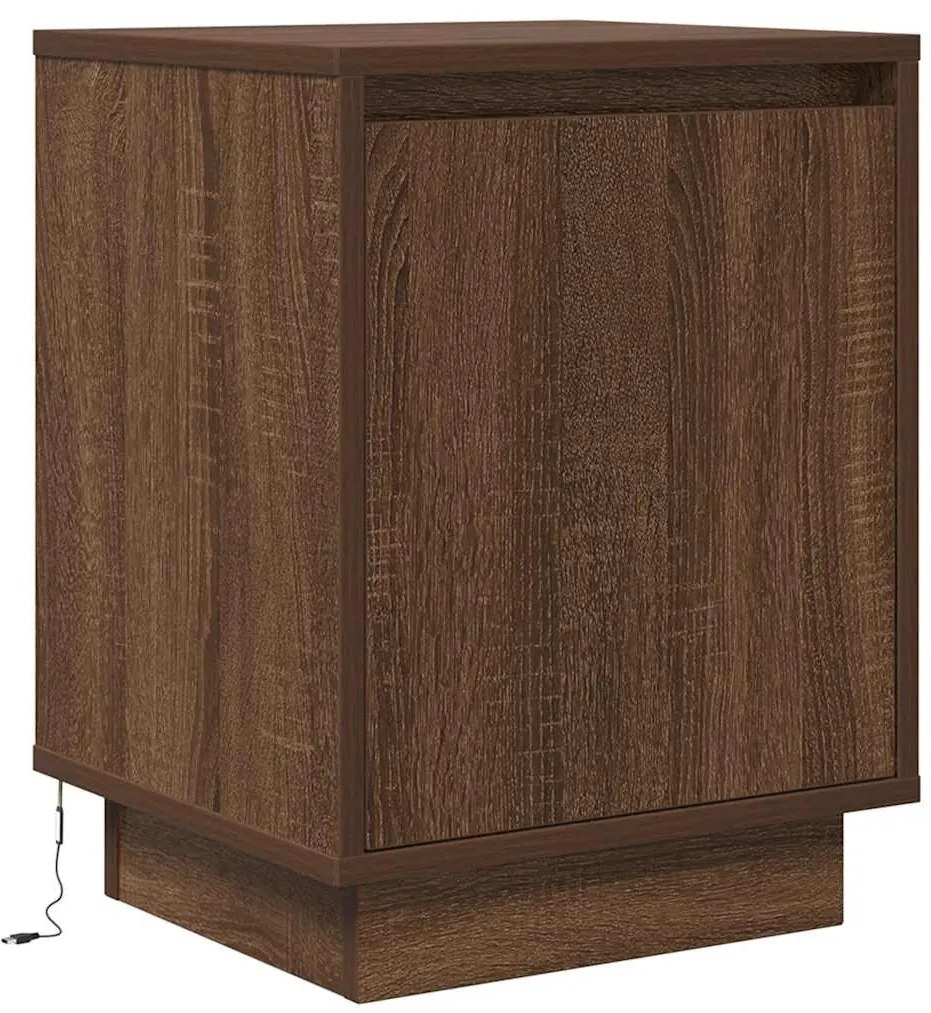 Mesas cabeceira c/ luzes LED 2 pcs 38x34x50cm carvalho castanho