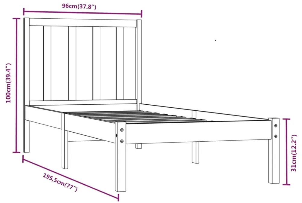Estrutura de cama solteiro 90x190 cm pinho maciço branco