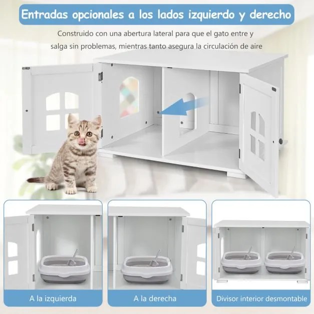 Caixa de areia para gatos com portas e janelas duplas 81 x 53 x 53 x 49 cm Branco