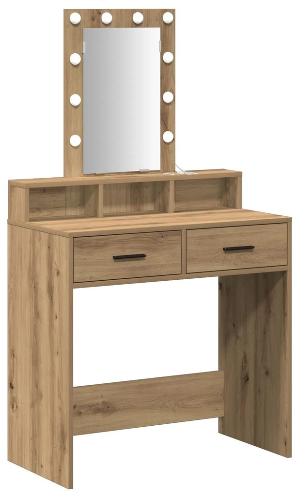 Mesa de Maquiagem vidaXL com Luzes LED Carvalho Artisan 79x41x140 cm