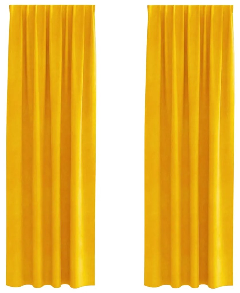 Cortinas Blackout vidaXL com fita superior 2 pcs Amarelo Mostarda Velu