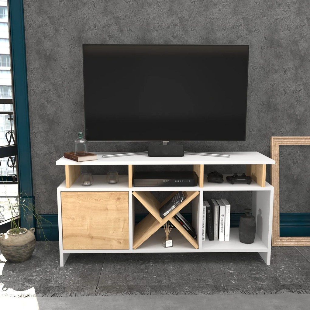 Móvel TV Auburn – Branco Carvalho – 120 cm x 29,9 cm x 60,6 cm