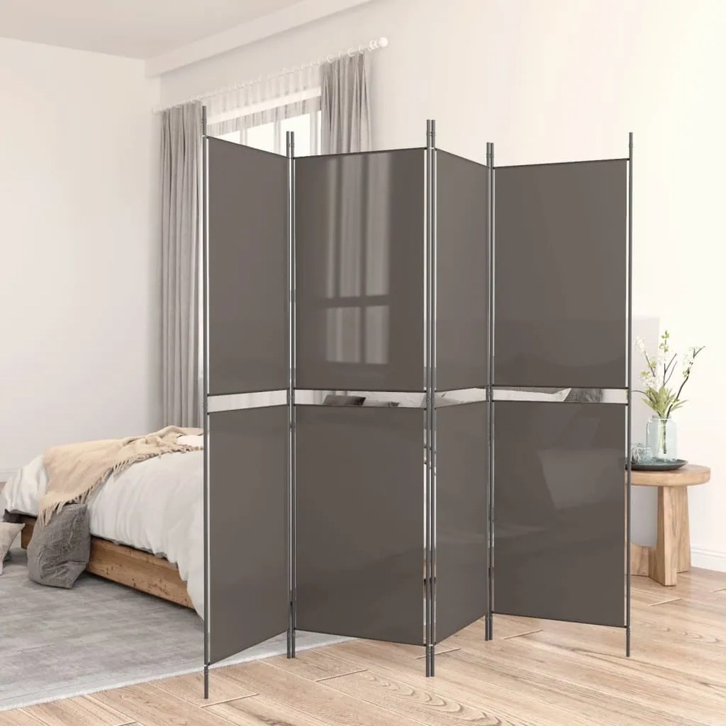 350220 vidaXL Divisória de quarto com 5 painéis 250x180 cm tecido antracite