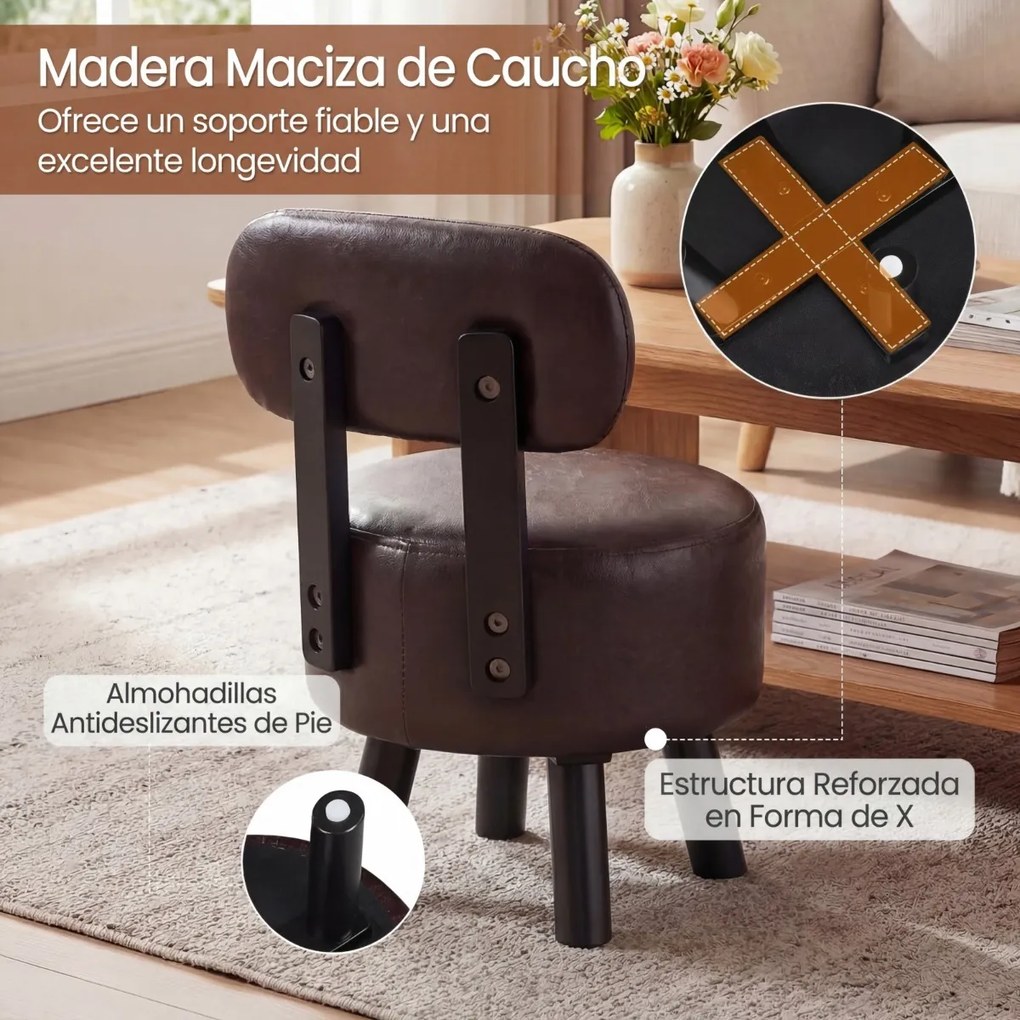 Conjunto de 2 pufes com encosto em madeira de borracha e espuma espessa, com capacidade para 150 kg, 32,5 x 35 x 51 cm, para sala de estar ou hall de