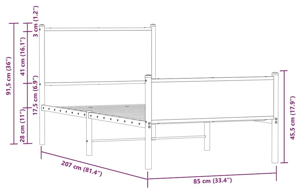 Estrutura de cama sem colchão 80x200 cm metal carvalho sonoma