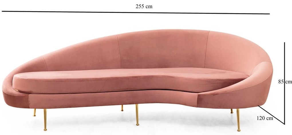 Sofá de 3 Lugares Eses – Rosa – 255 cm x 120 cm x 85 cm