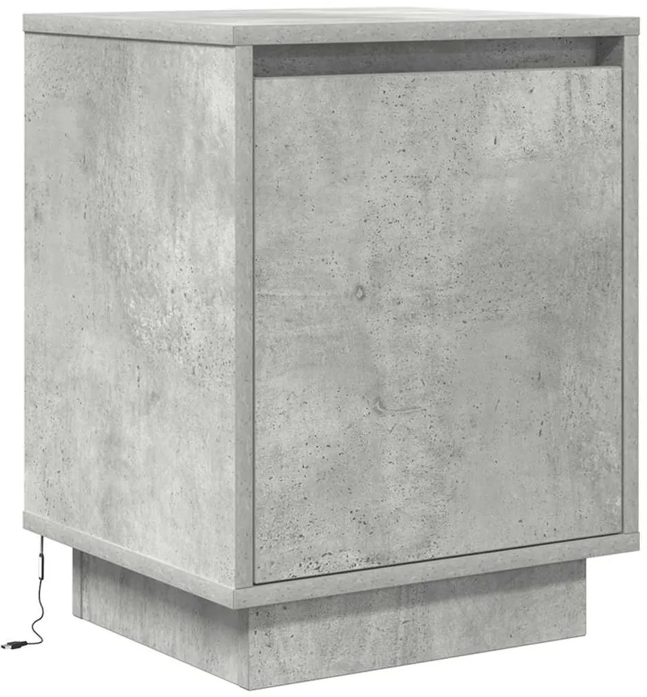 Mesas cabeceira c/ luzes LED 2 pcs 38x34x50 cm cinzento-cimento
