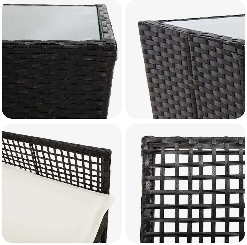 Conjunto de Bistro de Jardim 3 Peças com Almofadas Preto Rattan Sintét
