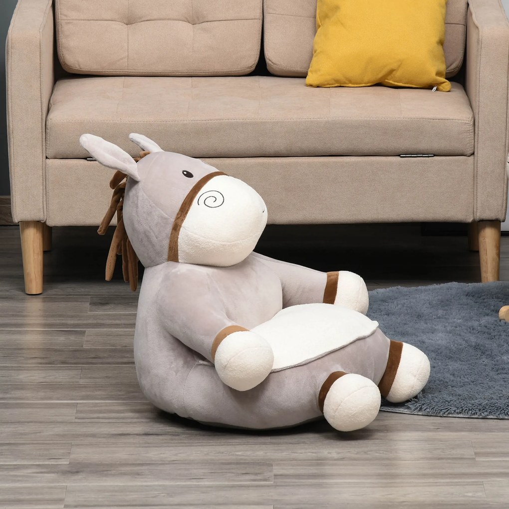 HOMCOM Mini sofá infantil em forma de burro Poltrona fofa para crianças acima de 18 meses com assento acolchoado 60x55x60cm cinza