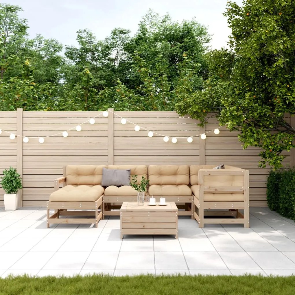 7 pcs conjunto lounge de jardim c/ almofadões pinho maciço