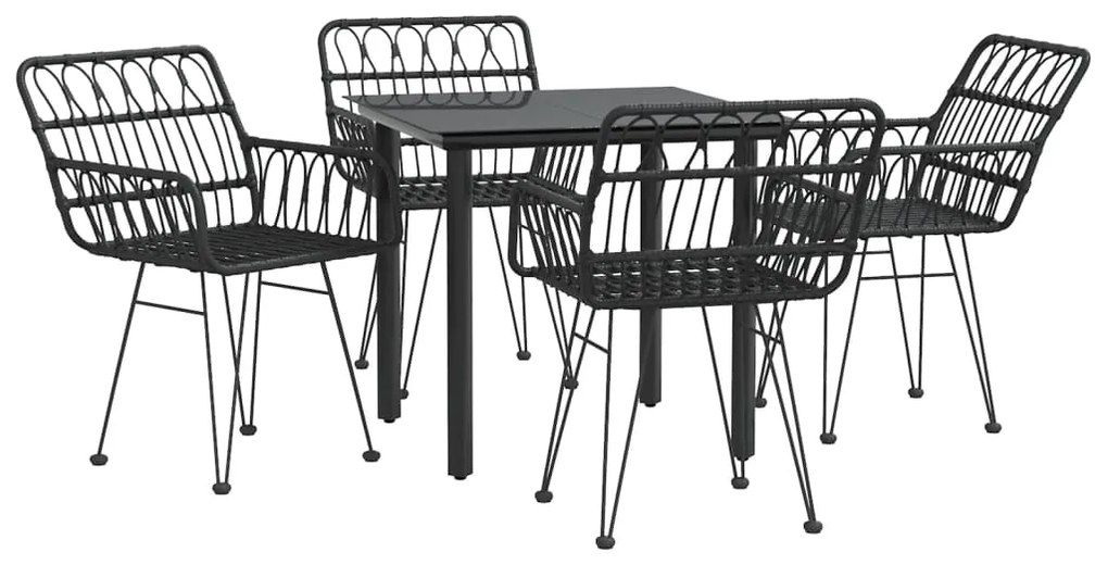5 pcs conjunto de jantar p/ jardim vime PE preto