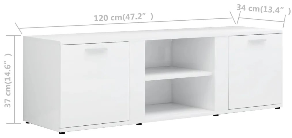 Móvel de TV Lokise de 120 cm - Branco Brilhante - Design Nórdico