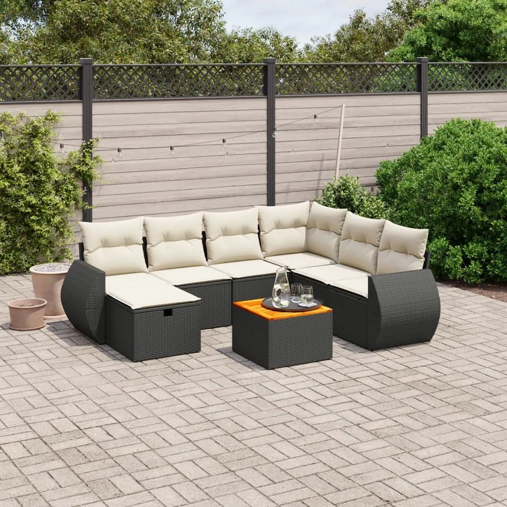 8 pcs conjunto sofás de jardim com almofadões vime PE preto