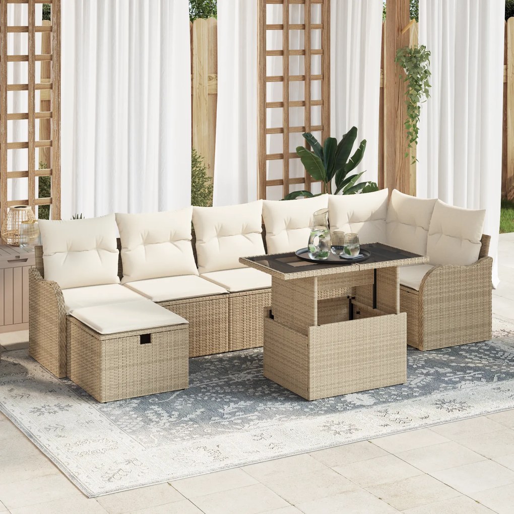 Conjunto de Sofá de Jardim vidaXL de 8 Peças com Almofadas Bege em Rat