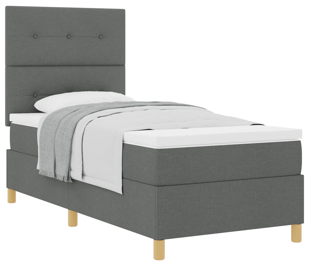 Cama Box com Colchão Cinza Escuro 90x200 cm Tecido