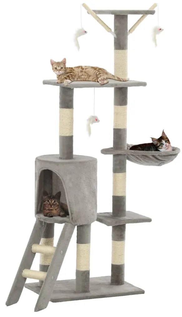 Árvore para gatos c/ postes arranhadores sisal 138 cm cinzento