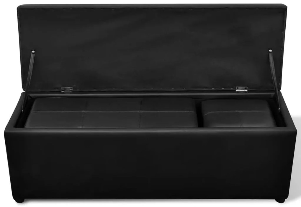 Bancos armazenamento e apoio para os pés, pele artificial, preto 3 pçs