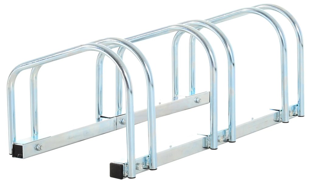 HOMCOM Estacionamento 3 Bicicletas Suporte Aço Estacionar Bicicletas Chão Interior Exterior Durável 76x33x27cm Prata | Aosom Portugal