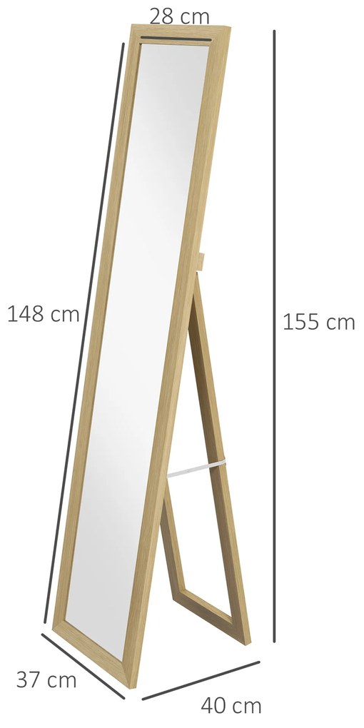 Espelho de Pé 37x155 cm Espelho de Corpo Inteiro Espelho de Parede Retangular com Estrutura de Madeira Cor Madeira